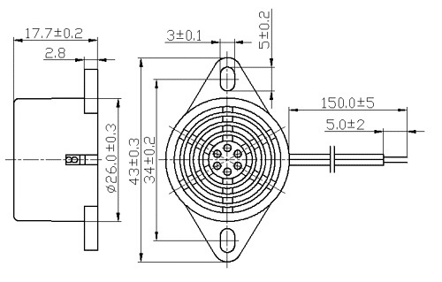 Mechanical 24VDC 85dB Buzzer Alarm Dimensions 106W24