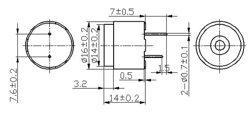 Active Electromagnetic 1.5VDC 85dB Buzzer Alarm Dimensions