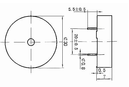 Dimensions of Piezo Transducer 3007 passive buzzer