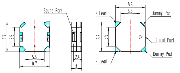 Dimensions of SMD magnetic buzzer FT8530SM