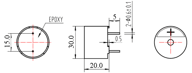 dimensions of Piezo Active Buzzer 3020 12VDC