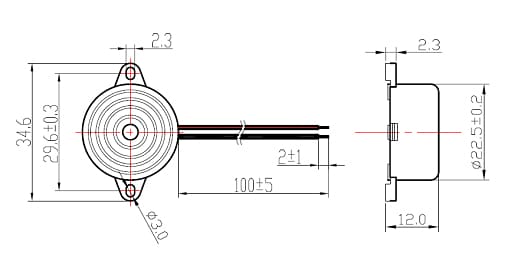 dimensions of Piezo Buzzer 2312