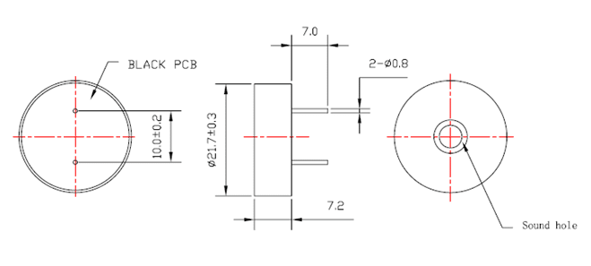 dimensions of Piezo transducer 2207