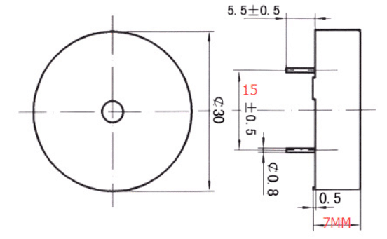 dimensions of Piezo transducer 3010